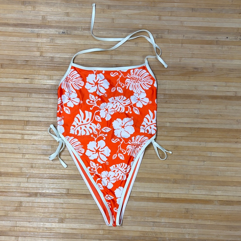 Roxy Reversible Orange and White Floral One Piece Swimsuit